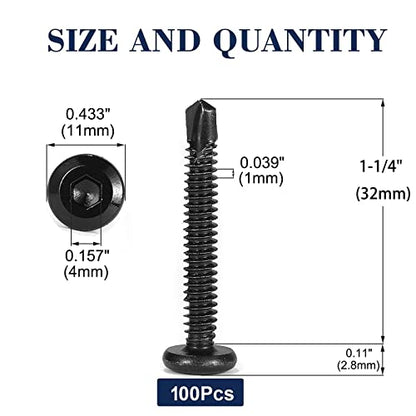 #12 x 1-1/4" Sheet Metal Screws 100Pcs 410 Stainless Steel Flat Head Socket Cap, Tek Allen Socket Drive Self Tapping Black Oxide by SG TZH - size: #12 x 1-1/4"