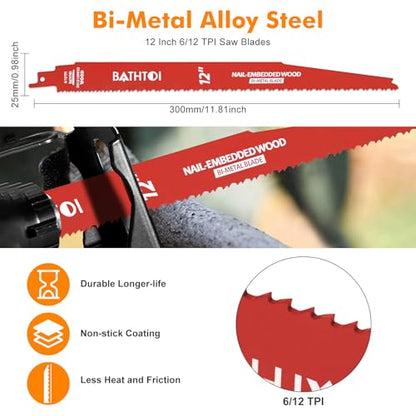 25 Pack 12 Inch 6/12 Tpi Reciprocating Saw Blades for Nail-Embedded Wood - size: 12 Inch 6/12TPI