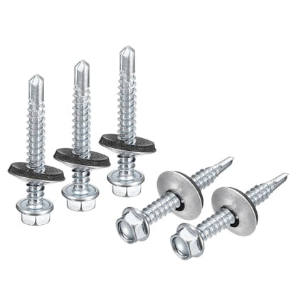 uxcell #12 x 1-1/2" Self Drilling Screws with Rubber Washer, 100pcs Zinc Plated Steel Roofing Screws Hex Head Self Tapping Screws with EPDM Washer for Metal to Metal - size: #12 x 1-1/2"