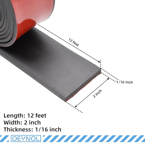 DEVNOL Self-Adhesive Neoprene Rubber Strips 1/16" Thick x 2” Wide x 12' Long, Sealing, Cushioning, Weather Stripping, Gaskets, and DIY Projects, Weatherproof - color: red adhesive backing, size: 1/16" x 2" x 12'