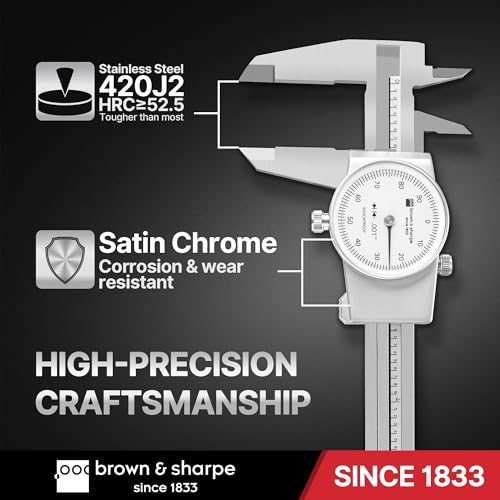 Brown & Sharpe 8-Inch Dial Caliper–Precision Stainless Steel Measuring Tool - size: 8 Inch