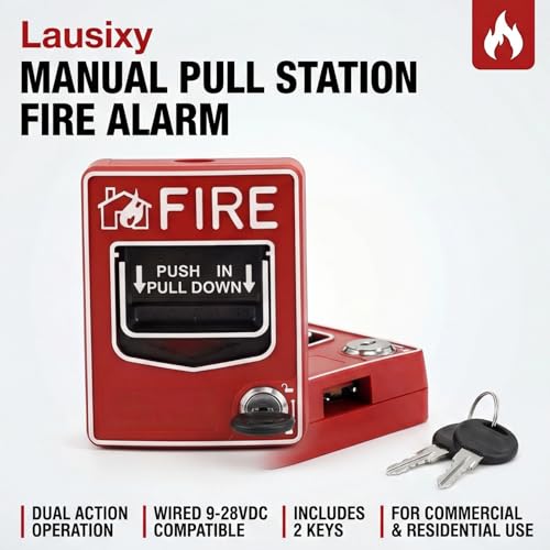 Manual Pull Station Fire Alarm, Emergency Alarm Station with Key, Dual Action Manual Call Point Fire Alarm Panic Button, Wired 9-28VDC Compatible for Alarm Siren or Panel, Includes 2 Keys