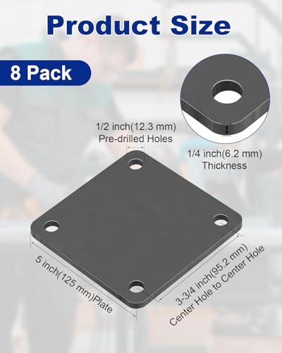 Rocaris 8 Pcs 5 X 5 X 1/4 Inch A36 Steel Plate Hot Rolled with 4 Holes - size: 5 Inch