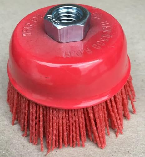 6 Inch Abrasive Nylon Cup Brush Combo with Drill Adapter – Red 180 Grit & Gray 80 Grit, 5/8"-11 Thread Arbor, Dual-Grit Filament Brush Set for Grinder or Drill, Rust & Paint Removal, Polishing
