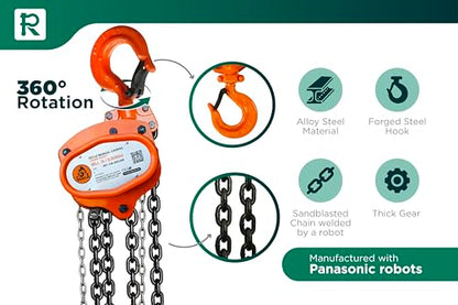 GORILA Hand Chain Hoist 6600LBS 10FT (3 Ton 3 Meters) with 2 Heavy Duty Hooks and Forged Locks | Safety Factor 4:1 | Since 1989 - size: 6600lbs - 10ft / 3t - 3m