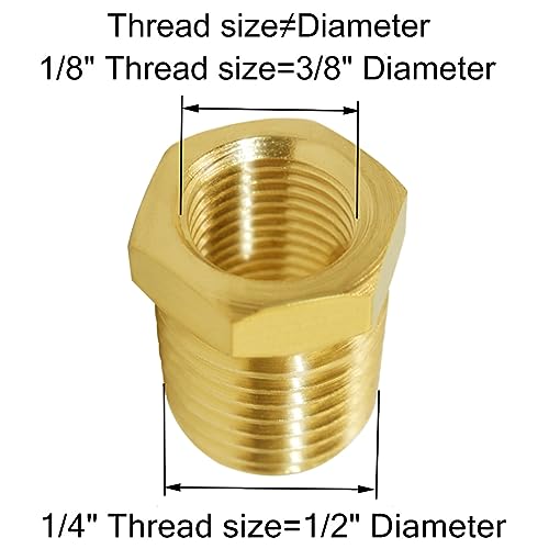 Joywayus 10Pcs Brass Reducing Hex Bushing 1/4" NPT Male to 1/8" NPT Female - size: 1/4" NPT Male x 1/8" NPT Female, style: 10PCS