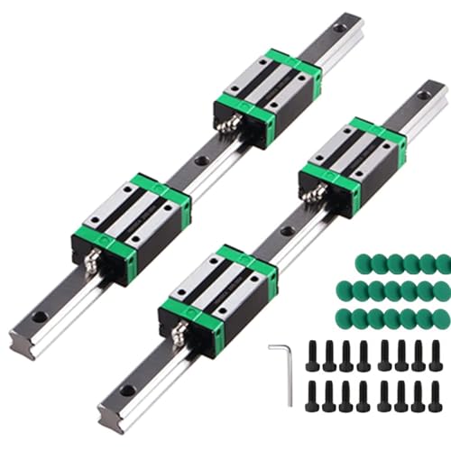 Linear Guide Rail 2 X HGR 20-300mm Linear Slide Rail + 4 X Bearing Blocks Linear Guideway Rail for DIY CNC Routers Lathes Mills - size: 300mm, style: Linear Rail HGR20 with Green Bearings