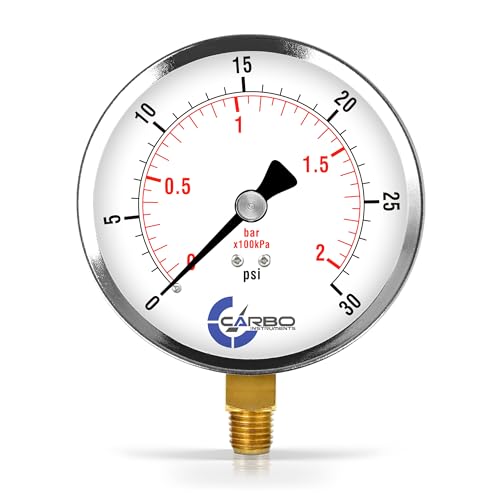 30 PSI Dry Pressure Gauge, 4" Dial, 1/4 NPT Lower Mount, Chrome Plated Steel Case, Brass Wetted Parts, Dual Scale PSI/Bar - ASME B40.1 Grade A - size: 0-30 PSI, style: STANDARD