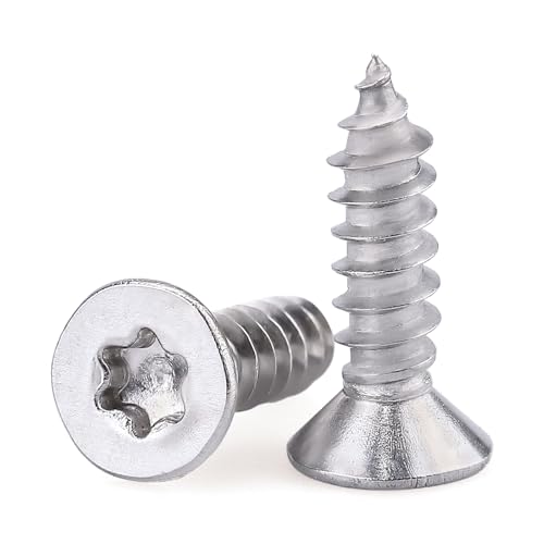 #6 x 1 Flat Head Torx Drive Self Tapping Screws for Wood and Sheet Metal, 304 Stainless Steel 18-8, Corrosion Resistant Countersunk Star Drive Head Screws, Pack of 100 - size: #6 x 1"