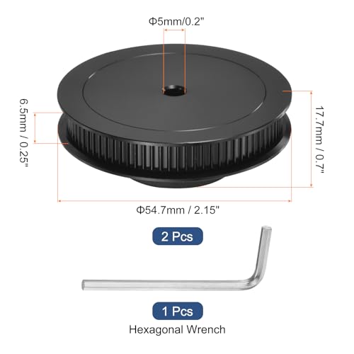 MECCANIXITY 2GT Pulley 80 Teeth 5mm Bore Aluminum Timing Pulley Wheel for 6mm Width 80T Timing Belt with Hexagonal Wrench for 3D Printer, CNC, Timing Belt-2 Pcs Black