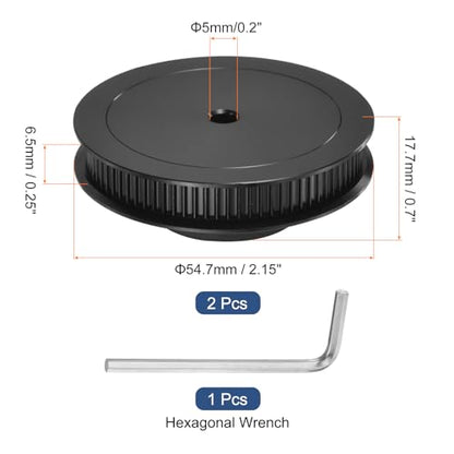 MECCANIXITY 2GT Pulley 80 Teeth 5mm Bore Aluminum Timing Pulley Wheel for 6mm Width 80T Timing Belt with Hexagonal Wrench for 3D Printer, CNC, Timing Belt-2 Pcs Black
