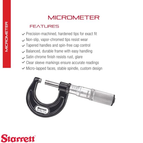 Starrett Outside Digital Micrometer, 0-1" Range, .0001" Graduation - color: Black Wrinkle, size: 0-1"