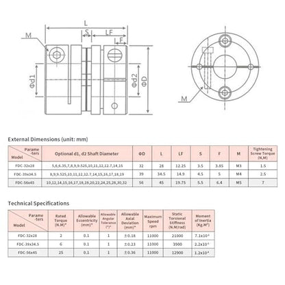 11mm to 14mm Flexible Diaphragm Coupling, D32 L28 Aluminium 1 Diaphragm Motor Shaft Coupler for 3D Printer CNC Machine Servo Stepped Motor - color: FDC-32x28-11x14