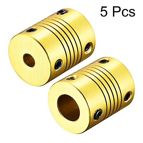 uxcell 5 Pcs 10mm to 5mm Aluminum Alloy Shaft Coupling Flexible Coupler L25xD20 Golden Tone - color: Golden Tone, size: 10mm to 5mm