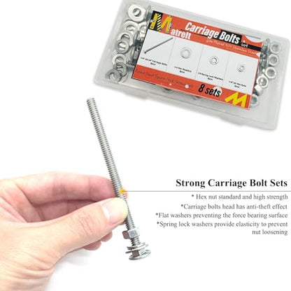 8 Sets 1/4"-20 x4 Carriage Bolts Round Head Square Neck Screws with Hex Nuts Flat Washers Spring Lock Washers 304 Stainless Steel Full Thread Coverage Square Neck Bolts Assortment Kit - size: 1/4"-20 x4"-8 Sets