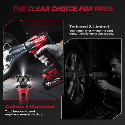Cordless Impact Wrench1/2 Inch, 600N. M/450Ft-lbs Power Impact Gun Kit - color: Red-600n.m/450ft-lbs