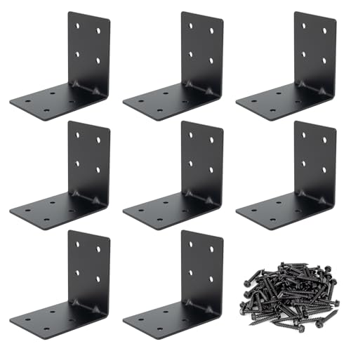 4" x 4" x 3-1/8" Heavy Duty Steel L Angle Corner Bracket, 90 Degree Support Bracket for Wood Beams Pergolas Shelves Furniture, Thickness 0.12", Max Load 160 lbs, 8 Pack - size: 4" x 4" x 3-1/8"