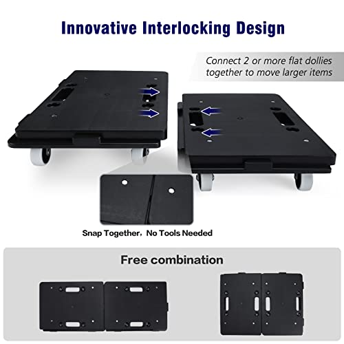 Nellyke Furniture Dolly, 2 Pack Small Flat Moving Dolly, Furniture Movers with 4 Wheels, 500Lbs Capacity, Connectable and Portable Dollies for Heavy Appliance, Black - color: Black/2 Pack-m