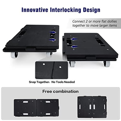 Nellyke Furniture Dolly, 2 Pack Small Flat Moving Dolly, Furniture Movers with 4 Wheels, 500Lbs Capacity, Connectable and Portable Dollies for Heavy Appliance, Black - color: Black/2 Pack-m