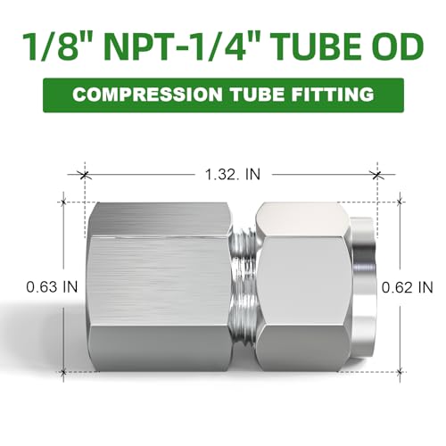 TAISHER 2PCS 304 Stainless Steel Compression Tube Pipe Fitting Connector, 1/4" Tube OD x 1/8" NPT Female Straight Adapter - size: 1/4" OD x 1/8" FNPT