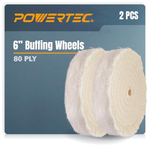 POWERTEC 6 Inch Buffing & Polishing Wheels (80 Ply) 2 Pack, Extra Thick Buffer Wheels w/ 1/2" Arbor Hole for Bench Buffer Polisher and Bench Grinder (71630) - size: 6 inch, 2 pack