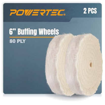 POWERTEC 6 Inch Buffing & Polishing Wheels (80 Ply) 2 Pack, Extra Thick Buffer Wheels w/ 1/2" Arbor Hole for Bench Buffer Polisher and Bench Grinder (71630) - size: 6 inch, 2 pack