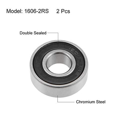 uxcell 1606-2RS Deep Groove Ball Bearings Z2 3/8 x 29/32 x 5/16inch Double Sealed Chrome Steel 2 Pcs - size: 3/8"x29/35"x5/16"