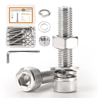 10 Sets Metric M10 Hex Socket Head Cap Screws Bolts Kit, M10-50mm Screws - size: M10 - 50mm