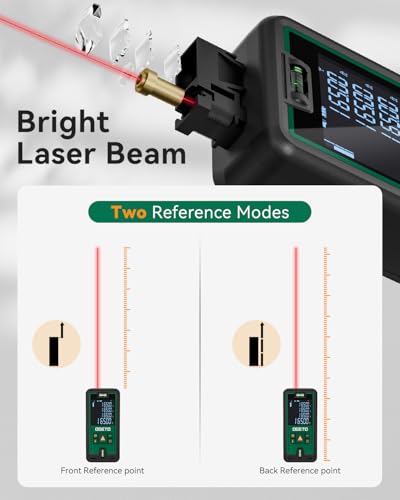 Laser Measure, Ogeto 165 Feet Digital Laser Distance Meter with 2 Bubble Levels,M/in/Ft Unit Switching Backlit LCD and Pythagorean Mode, Measure Distance, Area and Volume