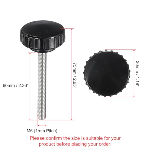 uxcell 2pcs Knurled Clamping Knobs M6 x 60mm Metric 304 Stainless Steel Male Thread Thumb Screw on Type 30mm Plastic Round Head Threaded Hand Bolt Stud Knobs Black - size: M6 x 60mm x 30mm