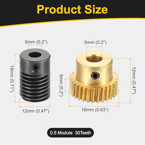 uxcell Worm Gear Set Right Rotation 30T 0.5 Module 1:30 Reduction Rate - size: Gear-5mm, Rod-5mm Bore, style: 0.5M-30T