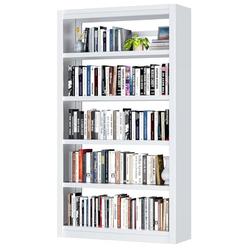 Bookcase,6-Tier Adjustable Steel Bookshelf,69" H Heavy Duty Metal Bookcase for Home/Office/Garage,Black Shelf (White, 69" Tall) - color: White, size: 69"H*31.5"W