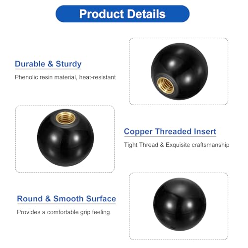 uxcell Threaded Ball Knobs, M12 Female Thread Thermoset Ball Knob 40mm Dia - color: Black, size: M12x40mm
