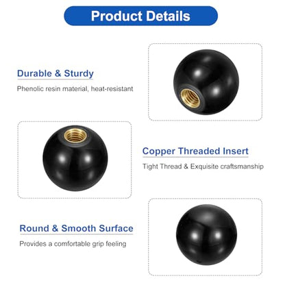 uxcell Threaded Ball Knobs, M12 Female Thread Thermoset Ball Knob 40mm Dia - color: Black, size: M12x40mm