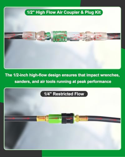 1/2" Air Hose Fittings Set, 5-Piece Quick Connect Accessories, 2pcs 1/2" Female NPT Industrial I/M Couplers & 3pcs Plugs, 300 PSI Green Plated Heavy Duty Iron, for Pneumatic Tools, Garage - size: 5 PCS Female Thread-1/2"