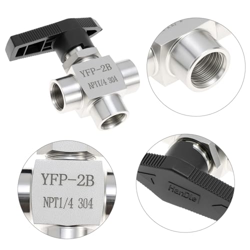 QWORK 1/4" NPT 3 Way Ball Valve, 304 Stainless Steel Fitting Panel Mount, L Port, 1000 PSI, Panel Mount, Reduce Port (Confirm 3mm or 5mm)