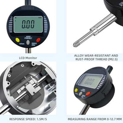 Electronic Digital Dial Gauge,with A Range of 0.5in/12.7mm and A Digital Indicator Accuracy of 0.01mm/0.0005 "Metric and Imperial Measure Tool Electronic Dial Gauge of 3D Printing and CNC Machine - size: 0.5 in/0.01