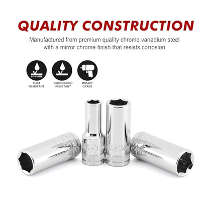 CASOMAN 14PCS 3/8" Drive 6 Pt. Mid-Length Socket Set, Metric, 6, 7, 8, 9, 10, 11, 12, 13, 14, 15, 16, 17, 18, 19 mm, Mirror Chrome Finish - size: 3/8"Dr., Mid-Length, 6.0 to 19.0mm
