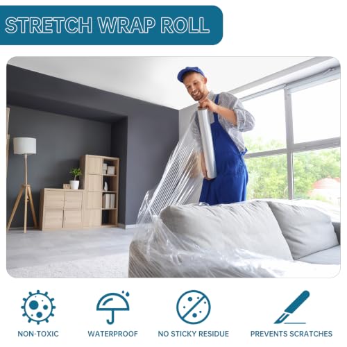 Stretch Film Shrink Wrap Roll 20" x 1500FT, Heavy Duty Stretch Wrap 4 Pack - size: Clear 20in 4Roll