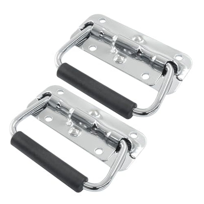 Spring Loaded Handle, 100mm / 4 Inch Heavy Duty Folding Handle with Durable Rubber Grip for Toolboxes, Cabinets, Easy to Install, 2Pcs - size: 100mm