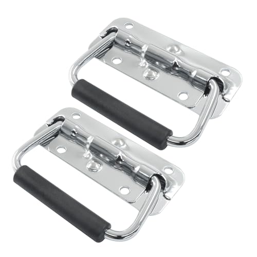 Spring Loaded Handle, 100mm / 4 Inch Heavy Duty Folding Handle with Durable Rubber Grip for Toolboxes, Cabinets, Easy to Install, 2Pcs - size: 100mm