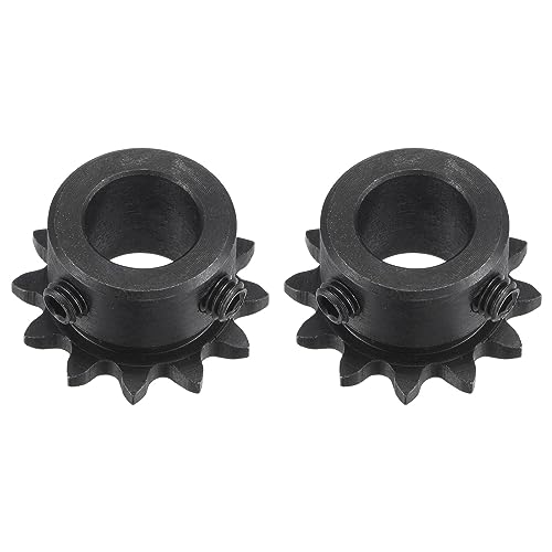 uxcell #25 Chain Roller Sprocket, 12mm Bore 1/4" Pitch 12 Tooth Single Strand Chain Sprocket, C45 Carbon Steel 25 Roller Chain Sprocket with Set Screws for ISO 04C Chain, 2Pcs - size: 27.5mmx12mm