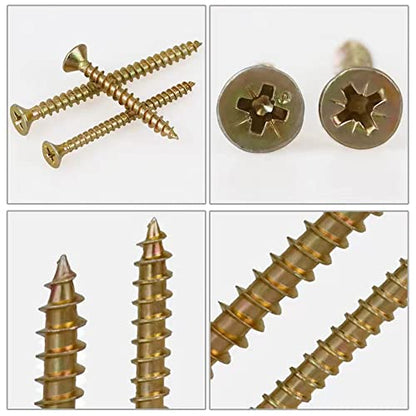 M3.5 Flat Head Wood Screws Assortment Kit 320 Pcs,Phillips Drive Countersunk Flat Head Self-Tapping Wood Screws,Yellow Zinc Plated Finish Screw Kit,Self Tapping Drywall Screws for Metal - style: M3.5 320PCS