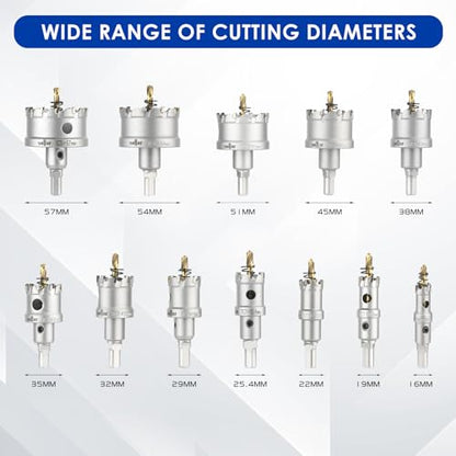 Sollar 18PCS TCT Carbide Hole Saw Kit, 5/8"-2-1/4" (16-57mm) for Metal - style: Aluminum box 18Pcs