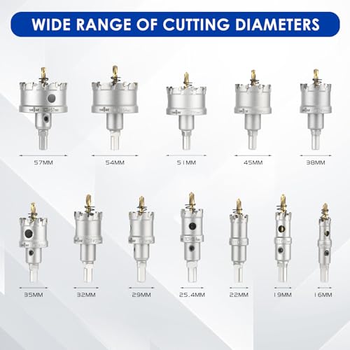 Sollar 18PCS TCT Carbide Hole Saw Kit, 5/8"-2-1/4" (16-57mm) for Metal - style: Aluminum box 18Pcs