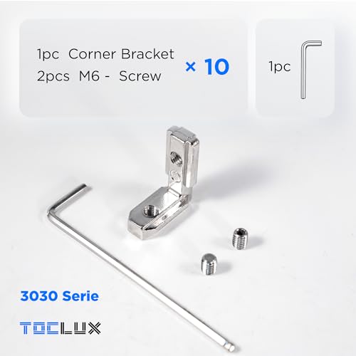 10 Sets Silver 3030 Aluminum Extrusion Hidden Connector Kit– 10pcs L-Shape Inside Brackets, Hex Screws, Hex Wrench – for 8mm T Slot Extruded Aluminum Accessories Hardware - size: 30 Series Silver