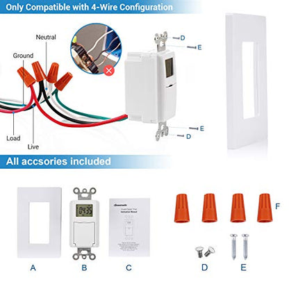 DEWENWILS 7 Day Programmable in Wall Digital Timer Switch for Lights, Fans