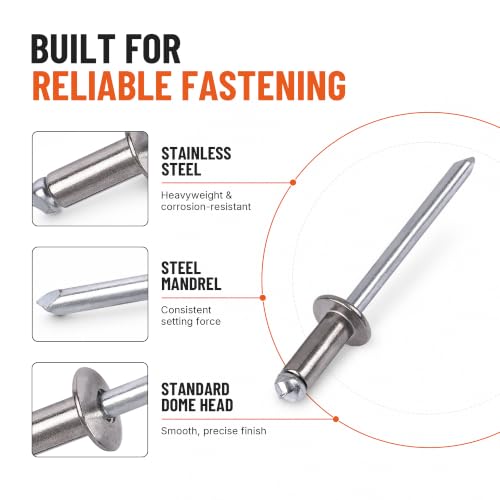 1/4 x 1 304 Stainless Blind Rivets 100 Pack - color: Stainless Steel, size: 1/4 x 1"