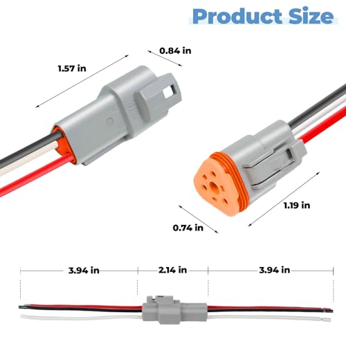 2 Kit Deutsch DT 3 Pin Grey Male Female Wiring Harness,16 AWG - color: Grey 3Pin, size: 2Set