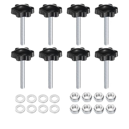 uxcell 8pcs Star Clamping Knobs with Nuts Washers, M6 x 45mm Metric Zinc Plated Carbon Steel Male Thread 32mm 6-Star Plastic Head, Threaded Stud Hand Knobs Handles Thumb Screws, Black - size: M6 x 45mm